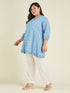 Janasya Women's Plus Size Light Blue Pure Cotton Schiffli Embroidered A-line Tunic
